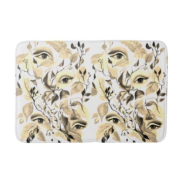 Handpainted Elegant Feminine Eyes Colourful Leaves Bath Mat (Front)