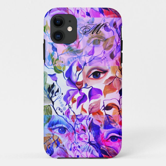 Handpainted Elegant Feminine Eyes Colourful Leaves Case-Mate iPhone Case (Back)