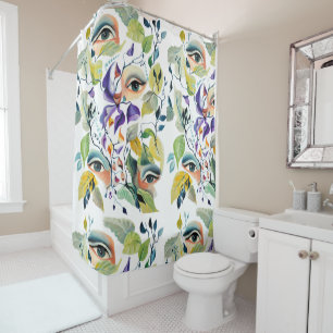 Handpainted Elegant Feminine Eyes Colourful Leaves Shower Curtain