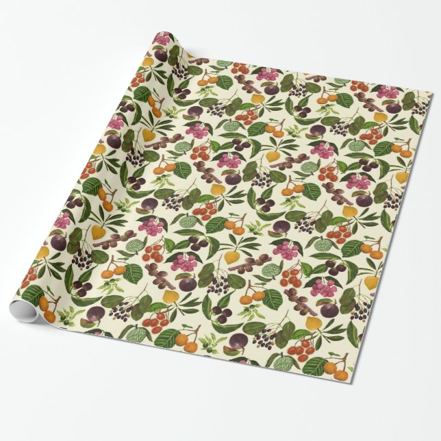 Handpainted Exotic Tropical Fruits Pattern Wrapping Paper (Unrolled)