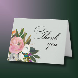 Handpainted Floral 80th Birthday Party   Thank You Card