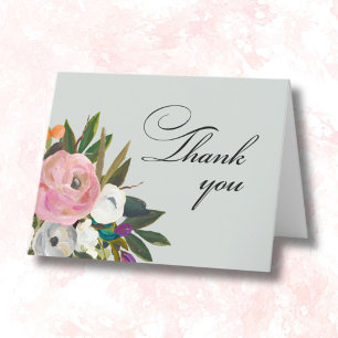 Handpainted Floral 90th Birthday Party   Thank You Card