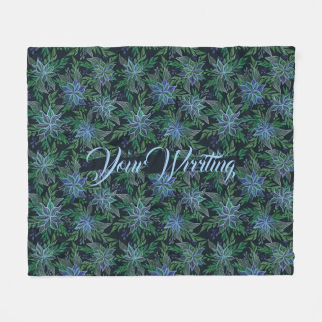 Handpainted Floral Blue Seamless Pattern  Fleece Blanket (Front (Horizontal))