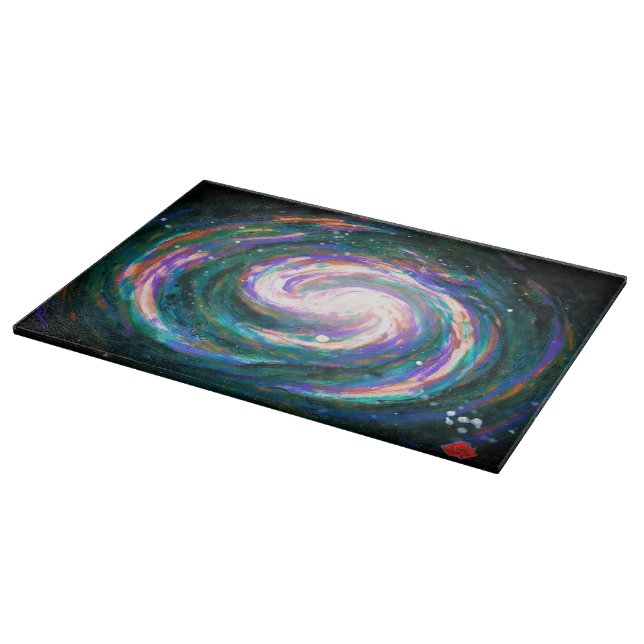 Handpainted Green and Purple Galaxy Cutting Board (Corner)