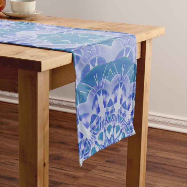 Handpainted Green Blue Short  Medium Table Runner (In Situ)