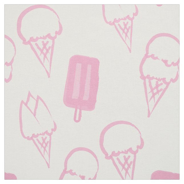 Handpainted Ice Cream Pattern Pink Fabric (Swatch)