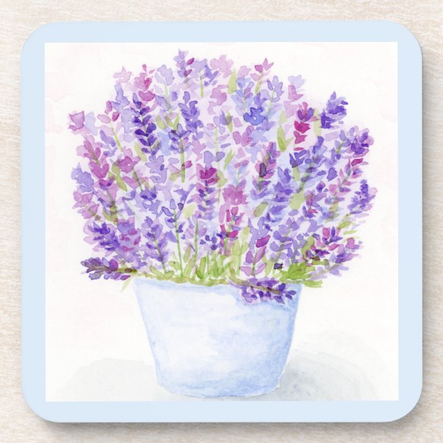 Handpainted Loose Watercolor Lavender Floral Coaster (Front)