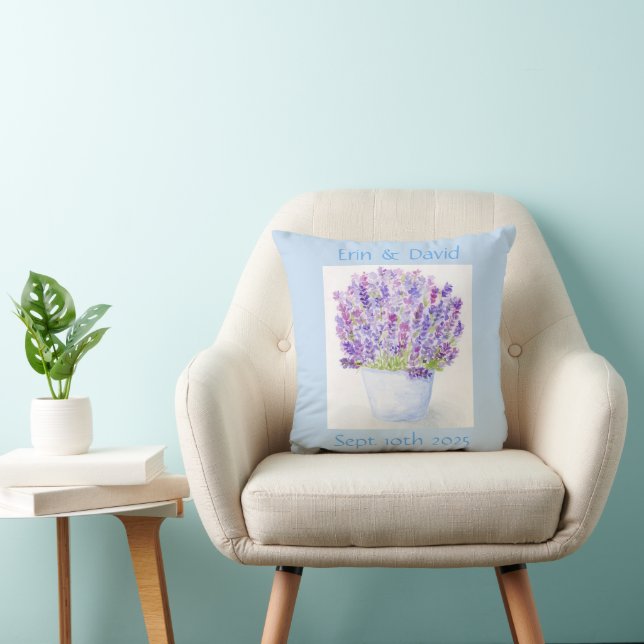 Handpainted Loose Watercolor Lavender Floral  Cushion (Chair)