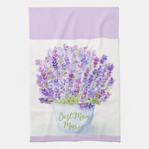Handpainted Loose Watercolor Lavender Floral MOM Tea Towel