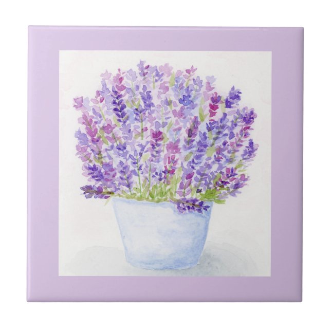 Handpainted Loose Watercolor Lavender Floral Tile (Front)