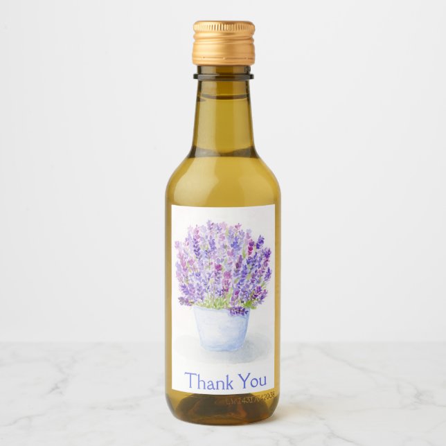 Handpainted Loose Watercolor Lavender THANK YOU Wine Label (Front)