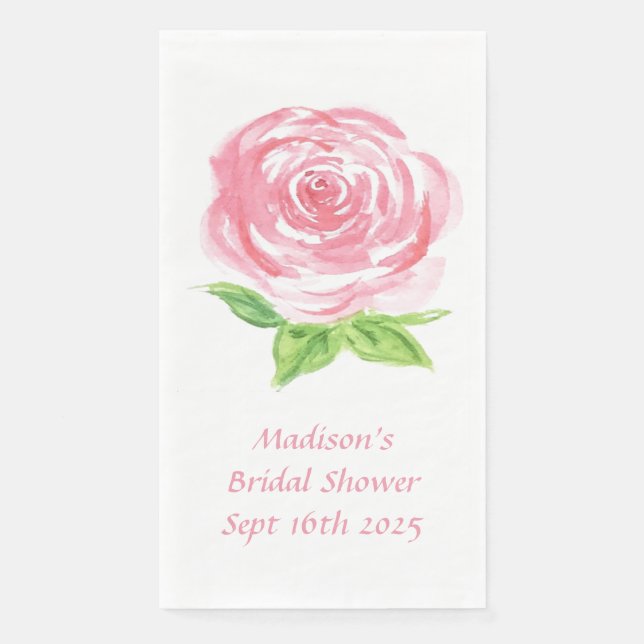 Handpainted Loose Watercolor Rose Floral Napkin (Front)
