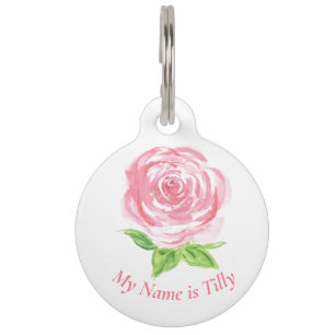 Handpainted Loose Watercolor Rose Pet Tag