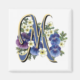 Handpainted Pansy Initial Monogram - M Magnet