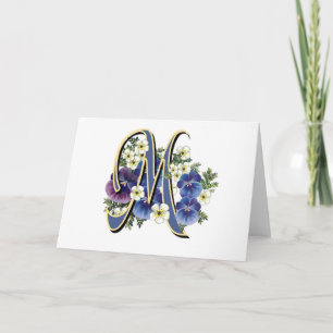 Handpainted Pansy Initial Monogram -  M Note Card