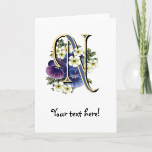 Handpainted Pansy Initial Monogram - N Note Card