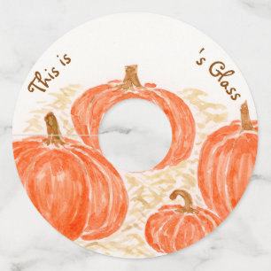 Handpainted Pumpkins Watercolor ADD NAME Wine Glass Tag
