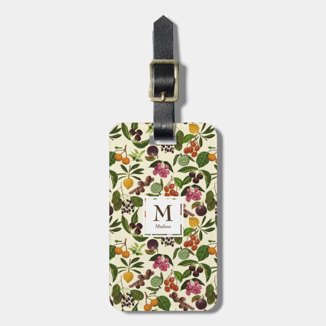 Handpainted Rustic Tropical Fruits Monogram Luggage Tag (Front Vertical)