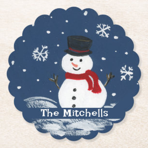 Handpainted Snowman PERSONALIZE Paper Coaster