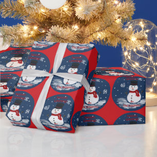 Handpainted Snowman Red PERSONALIZE Wrapping Paper