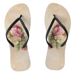 Handpainted Style Vintage Pink and White Roses Jandals