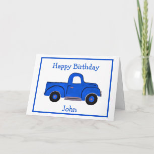 Handpainted Vintage Blue Truck Design  Card