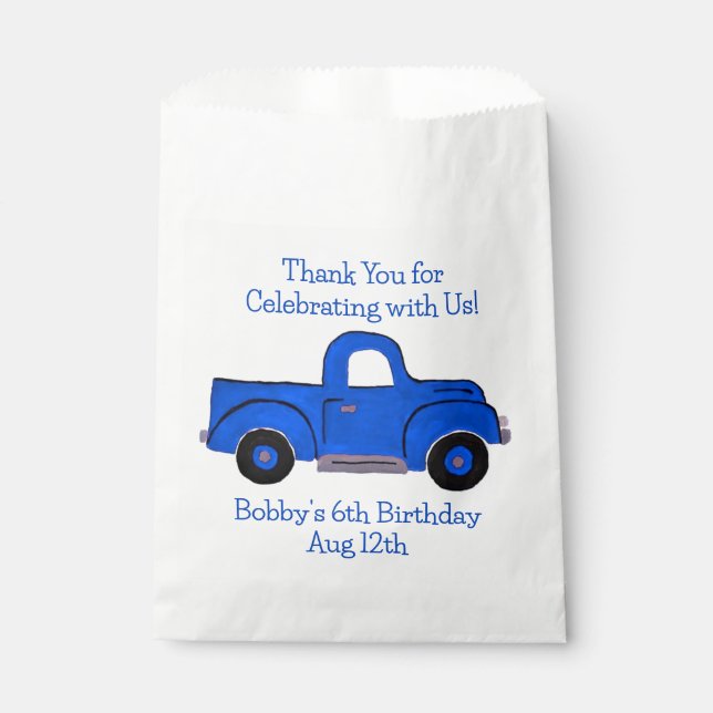 Handpainted Vintage Blue Truck  Favour Bags (Front)