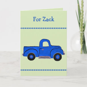 Handpainted Vintage Blue Truck NAME Birthday Card