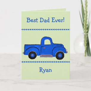 Handpainted Vintage Blue Truck NAME Dad Birthday Card