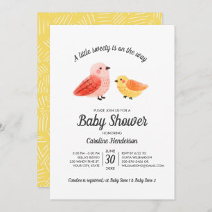 Handpainted Watercolor Bird Baby Shower Invitation