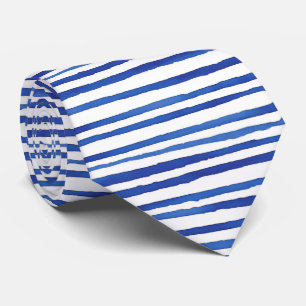 Handpainted Watercolor Blue and White Stripes Tie
