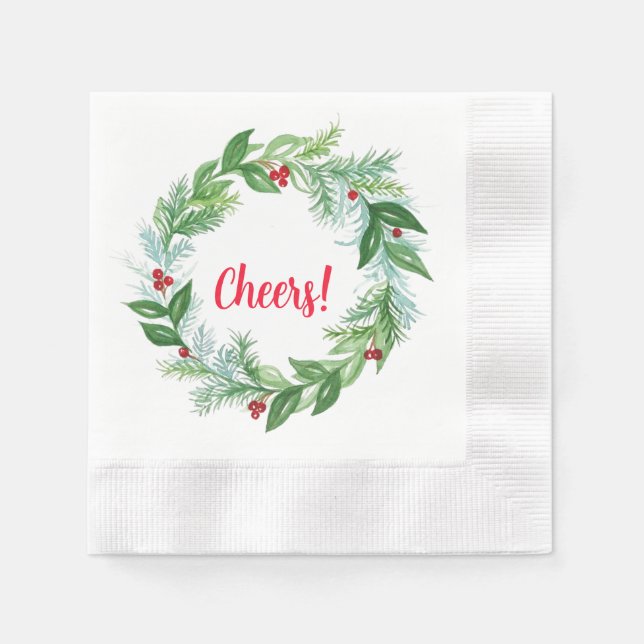 Handpainted Watercolor Christmas Holiday Wreath Napkin (Front)