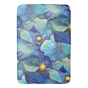 Handpainted Watercolor Floral Aqua and Blues Bath Mat