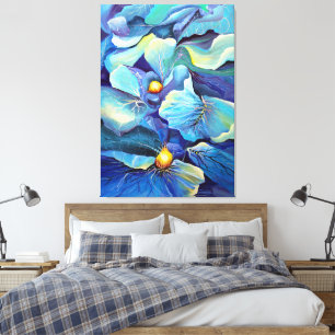 Handpainted Watercolor Floral Aqua and Blues Canvas Print