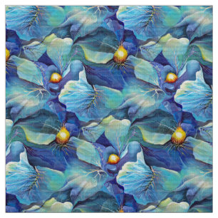 Handpainted Watercolor Floral Aqua and Blues Vibes Fabric