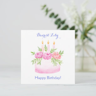 Handpainted Watercolor Floral BIRTHDAY Cake CARD