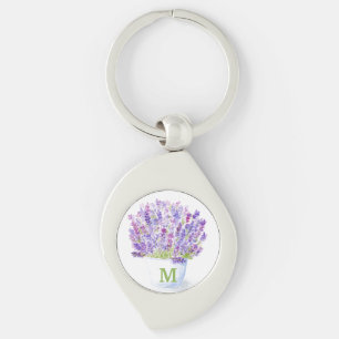 Handpainted Watercolor Lavender Floral INITIAL Key Ring