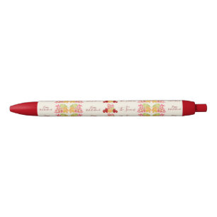 Handpainted Watercolor Leaves Apple Rosh Hashanah Black Ink Pen