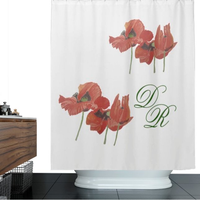 HANDPAINTED WATERCOLOR RED POPPIES SHOWER CURTAIN (Creator Uploaded)