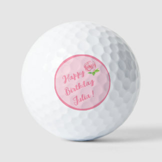 Handpainted Watercolor Rose HAPPY BIRTHDAY  Golf Balls