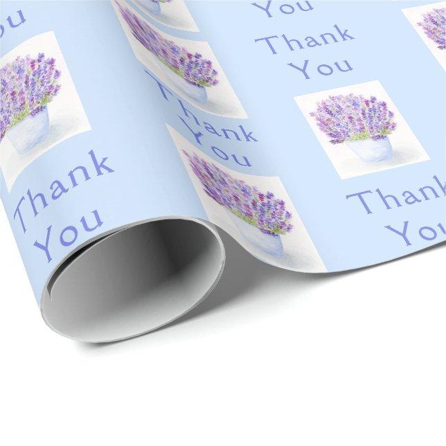 Handpainted Watercolor Small Lavender THANK YOU Wrapping Paper (Roll Corner)