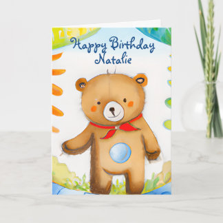 Handpainted Watercolor Teddy Bear Birthday Card