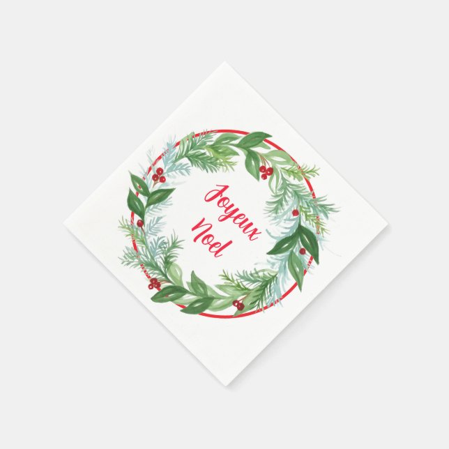 Handpainted Watercolor Xmas Holiday Wreath Noel Napkin (Corner)