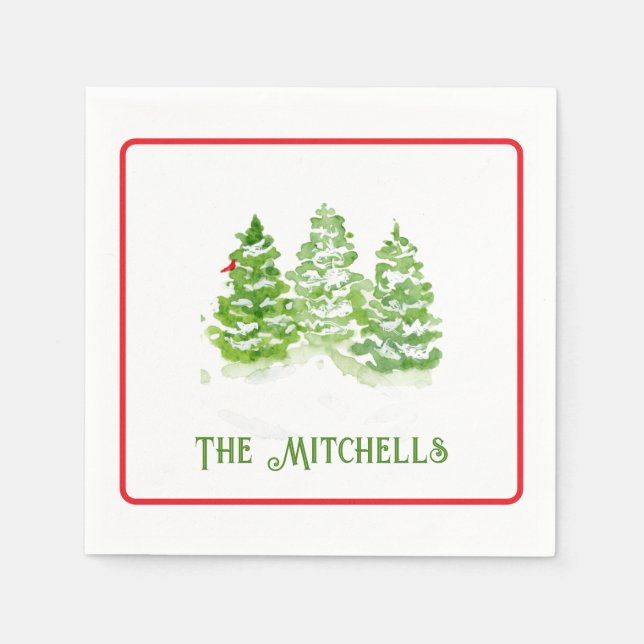 Handpainted Winter Trees PERSONALIZE NAME Napkin (Front)