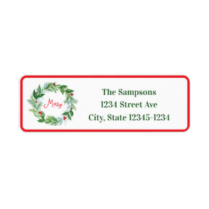 Handpainted Wreath Red Border MERRY Address