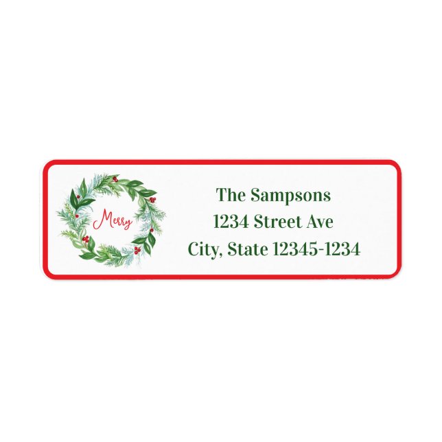 Handpainted Wreath Red Border MERRY Address (Front)