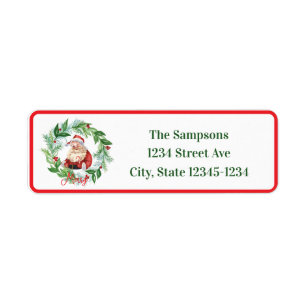 Handpainted Wreath Santa Red Border MERRY Address