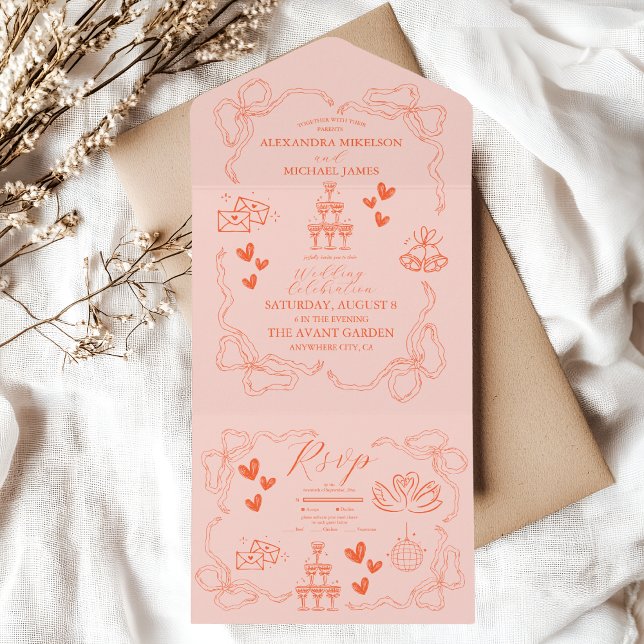 Handpainting Retro Contemporary Art Wedding All In One Invitation (Creator Uploaded)