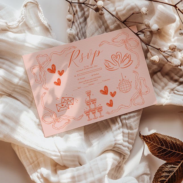 Handpainting Retro Contemporary Art Wedding RSVP Card (Creator Uploaded)