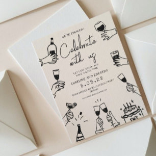 Handpainting Retro Contemporary Engagement Invitation